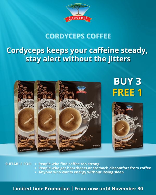 RAINTREE 3 in 1 Cordyceps Coffee (10sachets) - Buy 3 Free 1 - Image 1